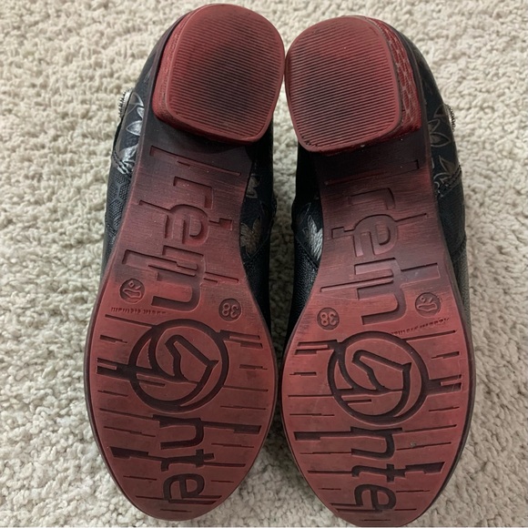 Women's REMONTE Black Leather FLORAL Equestrian RED HEEL Ankle BOOTS Booties 38 - Picture 6 of 8